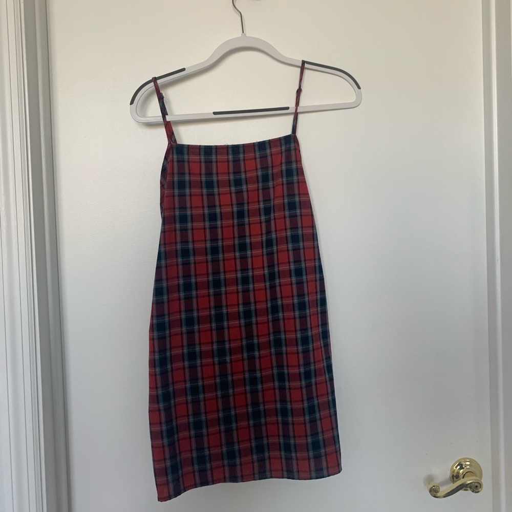TOBI Red Plaid Shift Mini Dress